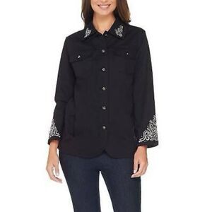 QUACKER FACTORY Scroll Embellished Woven Jacket Black Size 2X